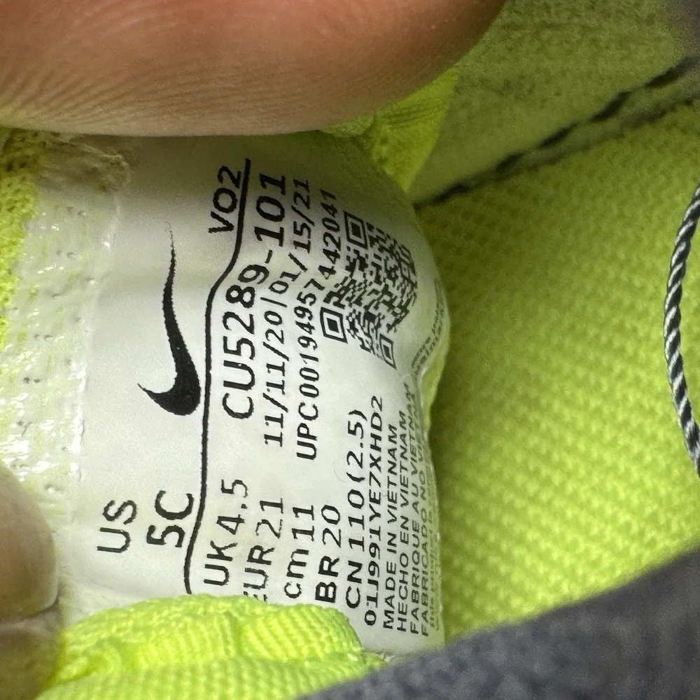 Nike Air Force 1 Low Toggle White Iron Grey Volt CU5289-101 Toddler 5C Sneaker